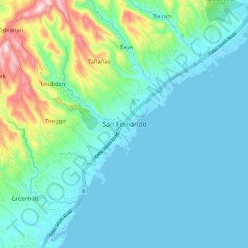 Mapa topográfico San Fernando, altitude, relevo