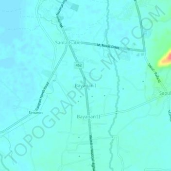 Mapa topográfico Bayanan I, altitude, relevo