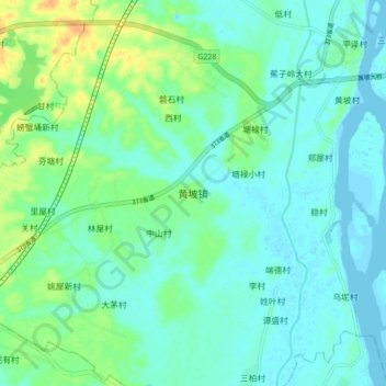 Mapa topográfico 黄坡镇, altitude, relevo