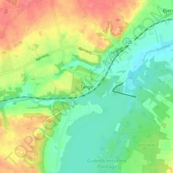 Mapa topográfico Tange, altitude, relevo