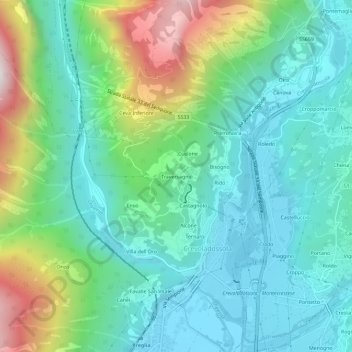 Mapa topográfico Traversagno, altitude, relevo