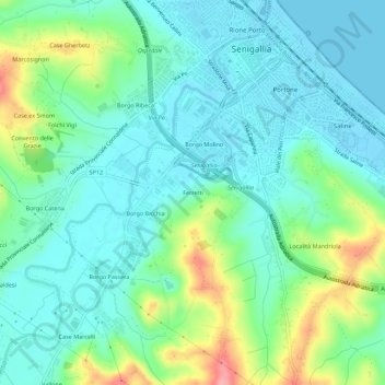 Mapa topográfico Ferretti, altitude, relevo