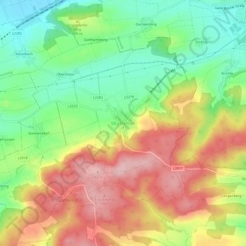 Mapa topográfico Murstetten, altitude, relevo