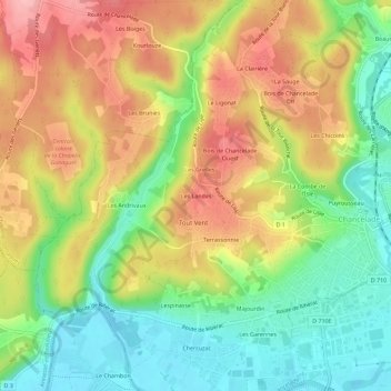 Mapa topográfico Les Landes, altitude, relevo