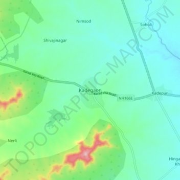 Mapa topográfico Kadegaon, altitude, relevo