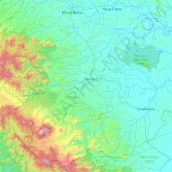 Mapa topográfico Bangko Barat, altitude, relevo