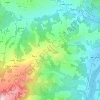Mapa topográfico Levizzano, altitude, relevo