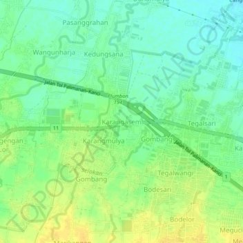 Mapa topográfico Karangasem, altitude, relevo
