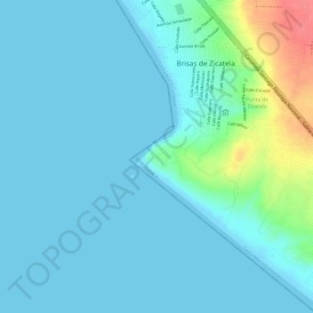 Mapa topográfico Punta Zicatela, altitude, relevo