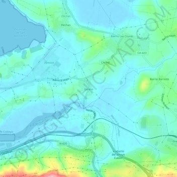 Mapa topográfico Gajano, altitude, relevo