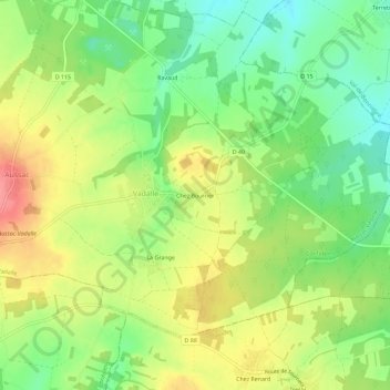 Mapa topográfico Chez Bourrier, altitude, relevo