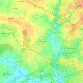 Mapa topográfico La Guibertière, altitude, relevo