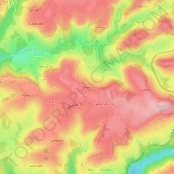 Mapa topográfico Farges, altitude, relevo