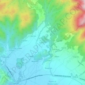 Mapa topográfico Cesariano, altitude, relevo
