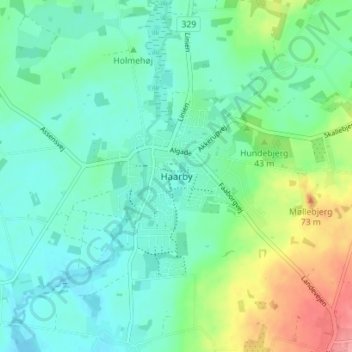 Mapa topográfico Haarby, altitude, relevo