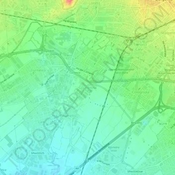 Mapa topográfico Grumellina, altitude, relevo