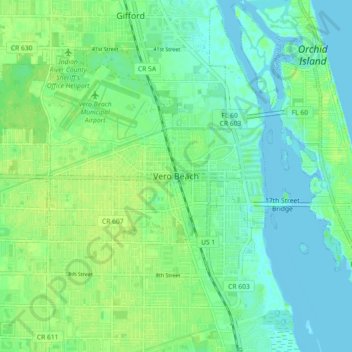 Mapa topográfico Vero Beach, altitude, relevo