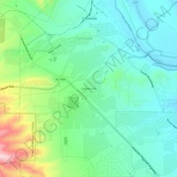 Mapa topográfico Centerville, altitude, relevo