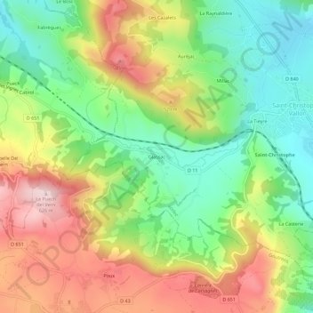 Mapa topográfico Glassac, altitude, relevo