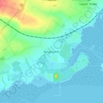 Mapa topográfico Kingsnorth, altitude, relevo