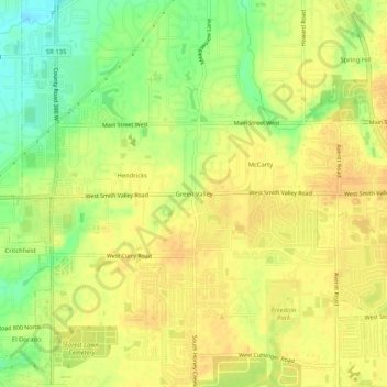 Mapa topográfico Green Valley, altitude, relevo