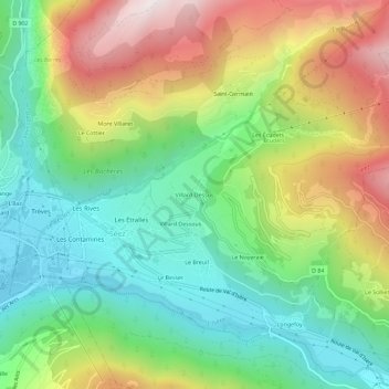 Mapa topográfico Villard-Dessus, altitude, relevo
