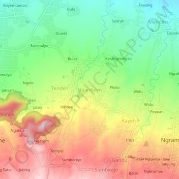 Mapa topográfico Ngariboyo, altitude, relevo