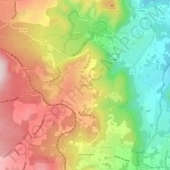 Mapa topográfico Tourtoule, altitude, relevo