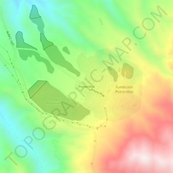 Mapa topográfico Potrerillos, altitude, relevo