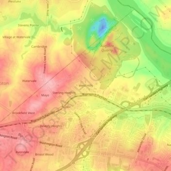 Mapa topográfico West Hills, altitude, relevo
