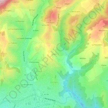 Mapa topográfico Chana, altitude, relevo