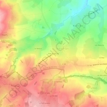 Mapa topográfico Près du Bourg, altitude, relevo