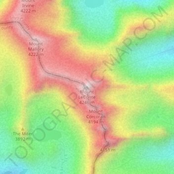 Mapa topográfico Mount LeConte, altitude, relevo