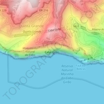 Mapa topográfico Cabo Girão, altitude, relevo