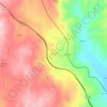 Mapa topográfico Guimarei, altitude, relevo