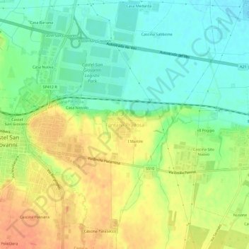 Mapa topográfico Fontana Pradosa, altitude, relevo