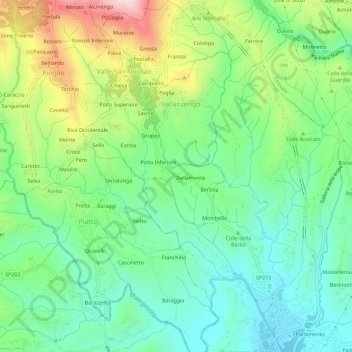 Mapa topográfico Gallotto, altitude, relevo