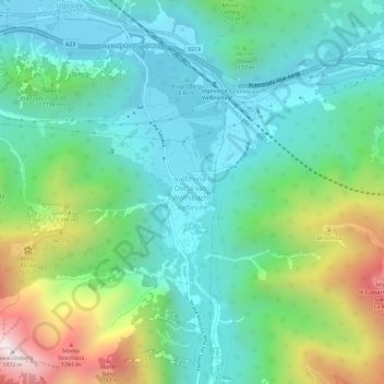 Mapa topográfico Valbruna, altitude, relevo