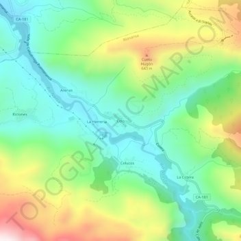 Mapa topográfico Celis, altitude, relevo