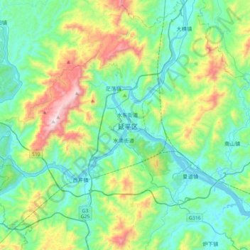 Mapa topográfico 南平市, altitude, relevo