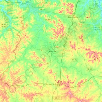Mapa topográfico Franklin, altitude, relevo