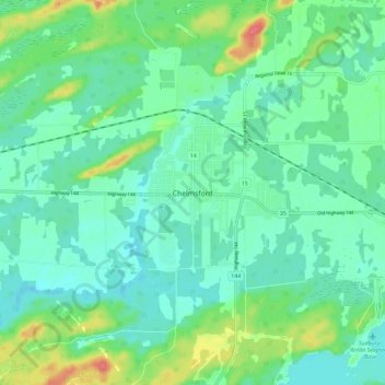 Mapa topográfico Chelmsford, altitude, relevo