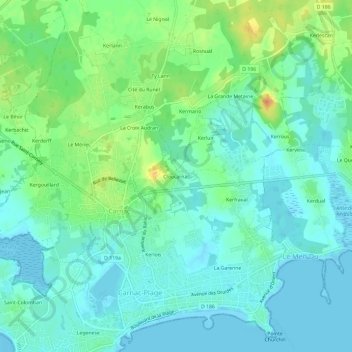 Mapa topográfico Cloucarnac, altitude, relevo