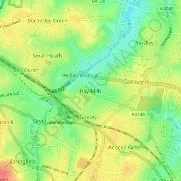 Mapa topográfico Hay Mills, altitude, relevo