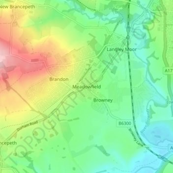 Mapa topográfico Meadowfield, altitude, relevo