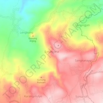 Mapa topográfico Batunyana, altitude, relevo