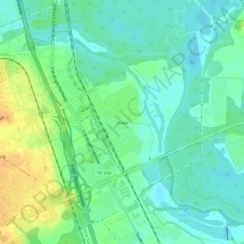 Mapa topográfico Joppa, altitude, relevo