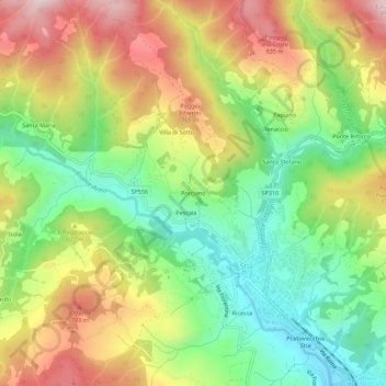 Mapa topográfico Porciano, altitude, relevo