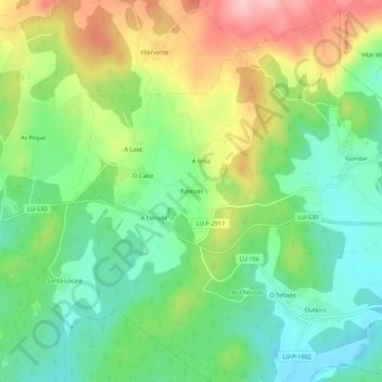 Mapa topográfico Bascuas, altitude, relevo