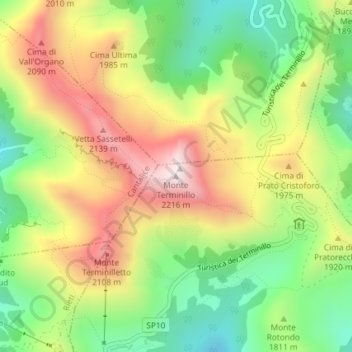 Mapa topográfico Monte Terminillo, altitude, relevo